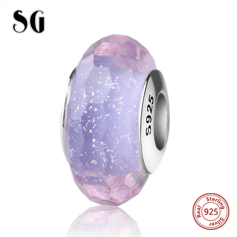 

SG sparkling Murano glass beads silver 925 purple color charms suitable for authentic European bracelets diy jewelry making gift