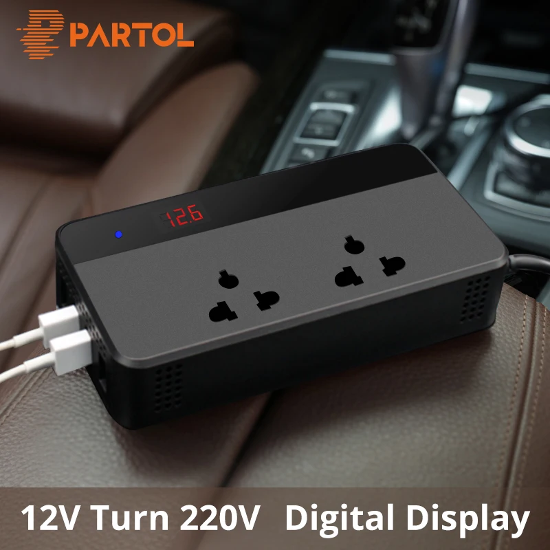 

Partol Car Inverter 12v 220v 200W Auto Power Inverter 4 USB Adapter Socket Charger Voltage Converter Auto Cigarette Lighter