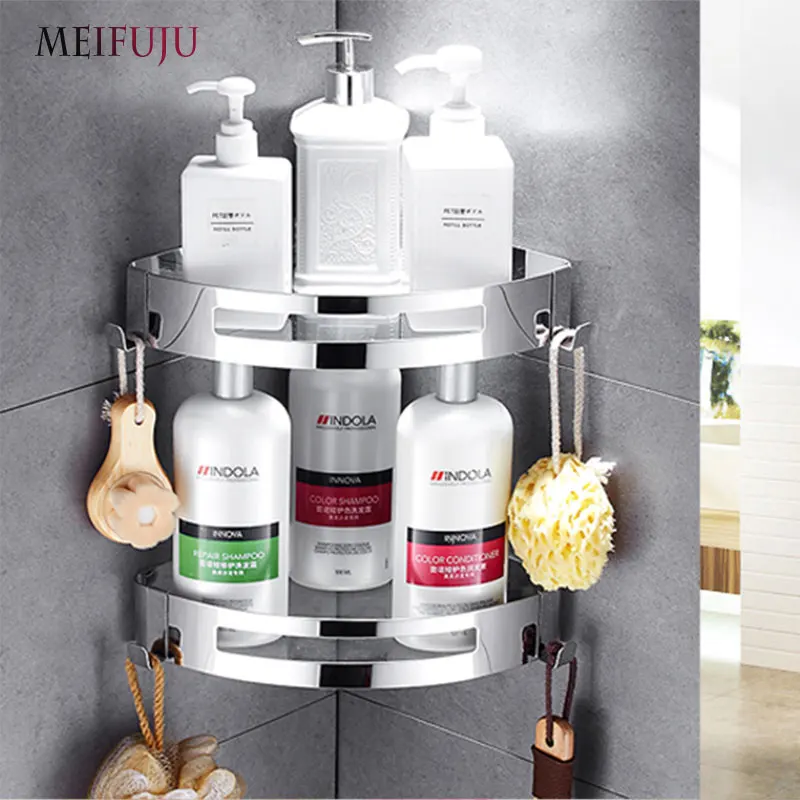 Günstige Gebürstet Gespiegelt Einzigen Dual Triple Tier Bad Ecke Regal Dusche 304 Edelstahl Bad Regale   haken Wand Montiert