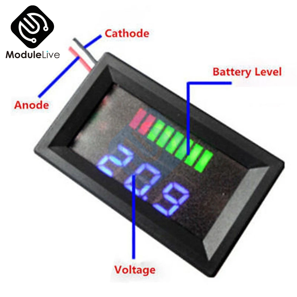 

12V Blue LED Lead-acid Battery Indicator Battery Capacity Acid Tester Voltmeter Charge Level Indicator For Arduino