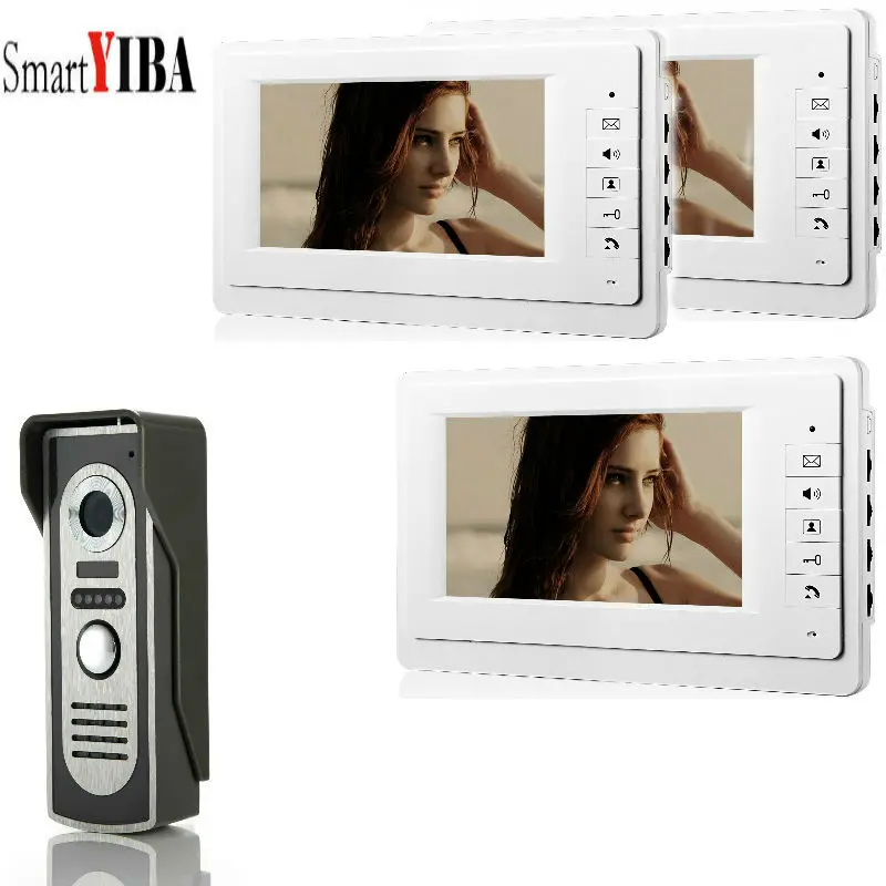 

SmartYIBA Video Doorbell 7''Inch Colar Monitor Wired Video Door Intercom Door Phone System 3 Monitor 1 Camera Home Security