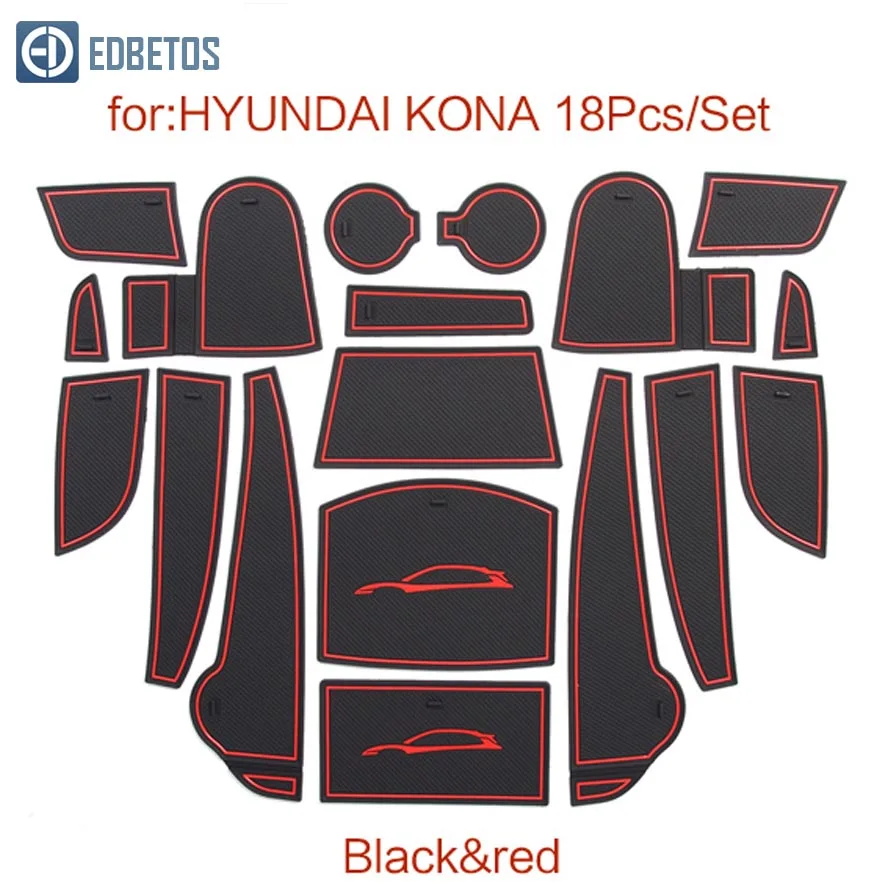 Для hyundai Kona ворота шлифовальные маты hyundai kona автомобильный Противоскользящий коврик, нескользящий Внутренний дверной коврик подстаканник 18 шт - Название цвета: DMT002-Red