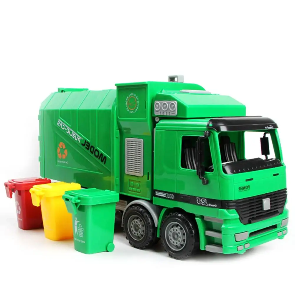 Пластиковая модель мусоровоза 1:22 большой размер детская имитация инерции мусоровоз Санитарная Машина игрушка с 3 мусорным ящиком