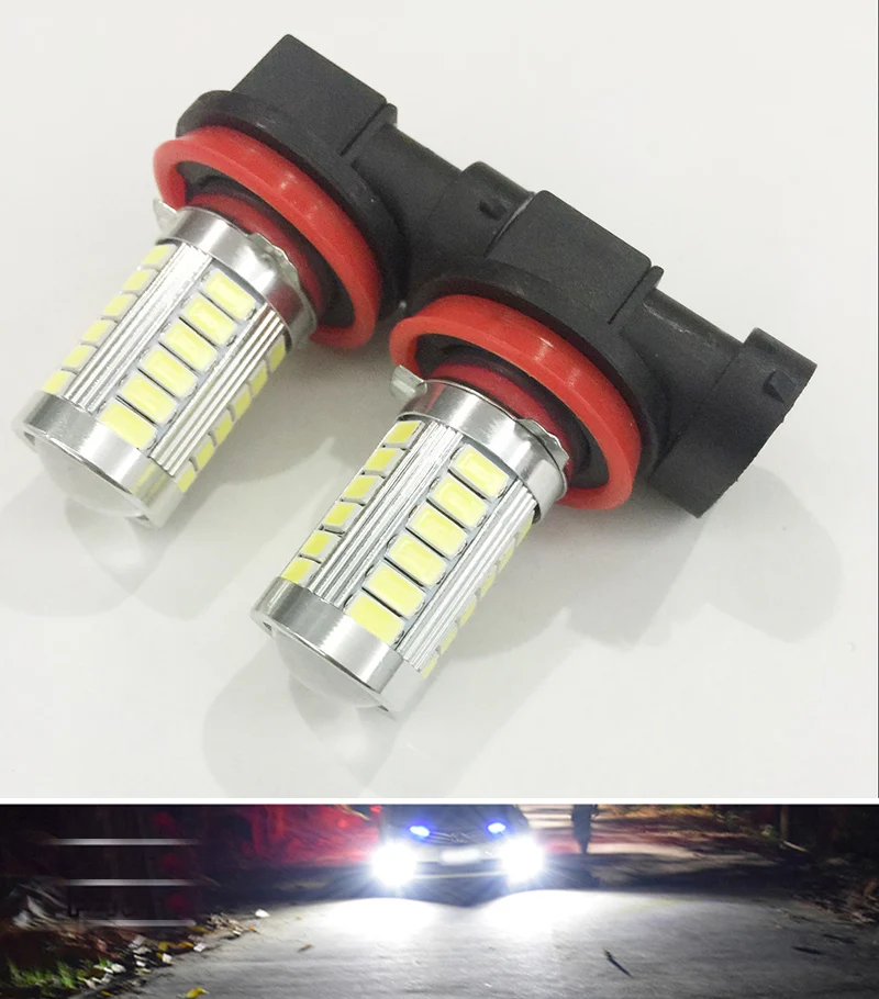2Pcs Car Led H11 Fog Lights High Power Headlight Bulbs White 12V 18W 5630 SMD 6000K DRL Driving Light Daytime Running Light