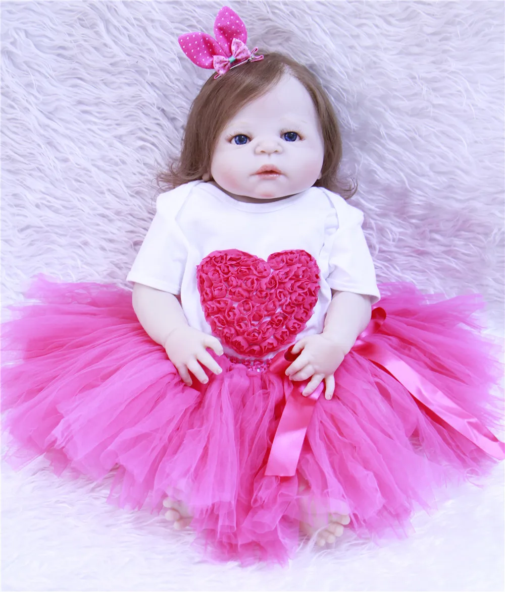 

full Silicone Reborn Baby Doll Girl Toys 57cm Lifelike Babies Boneca VInyl nice princess dress Dolls toy Bebe Reborn DOLLLMAI