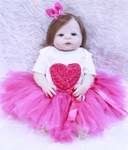 full Silicone Reborn Baby Doll Girl Toys 57cm Lifelike Babies Boneca VInyl nice princess dress Dolls toy Bebe Reborn DOLLLMAI 55cm full silicone bebe reborn baby girl princess dolls lifelike alive doll with pink dress for child bath shower bedtime toy