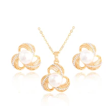 H:HYDE Luxury Bridal Party Jewelry Sets Flower Simulated pearl Necklace Chain Necklace Earrings Gold-color Jewelry Set For Women