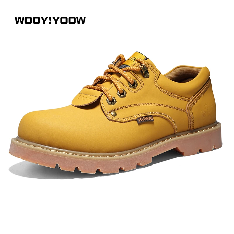 

WOOY!YOOW 2018 New Men's Casual Martin Boots Genuine Leather Work Boots England Desert Boots Men's Low upper Boots Tooling Shoes
