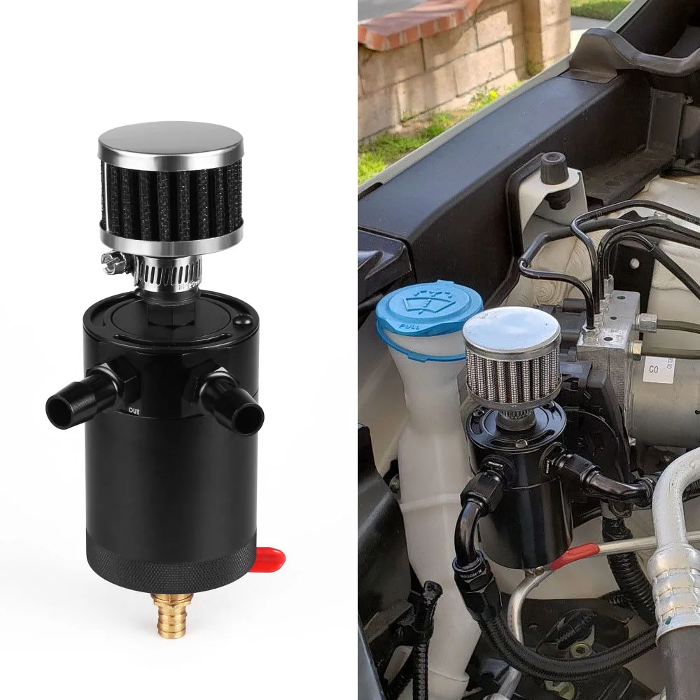 Rastp-автомобиль 2-Порты и разъёмы заготовки Алюминий моторное масло для автомобилей поймать может бак с фильтр сапуна резервуар масляный сепаратор черный RS-OCC014 - Цвет: Black