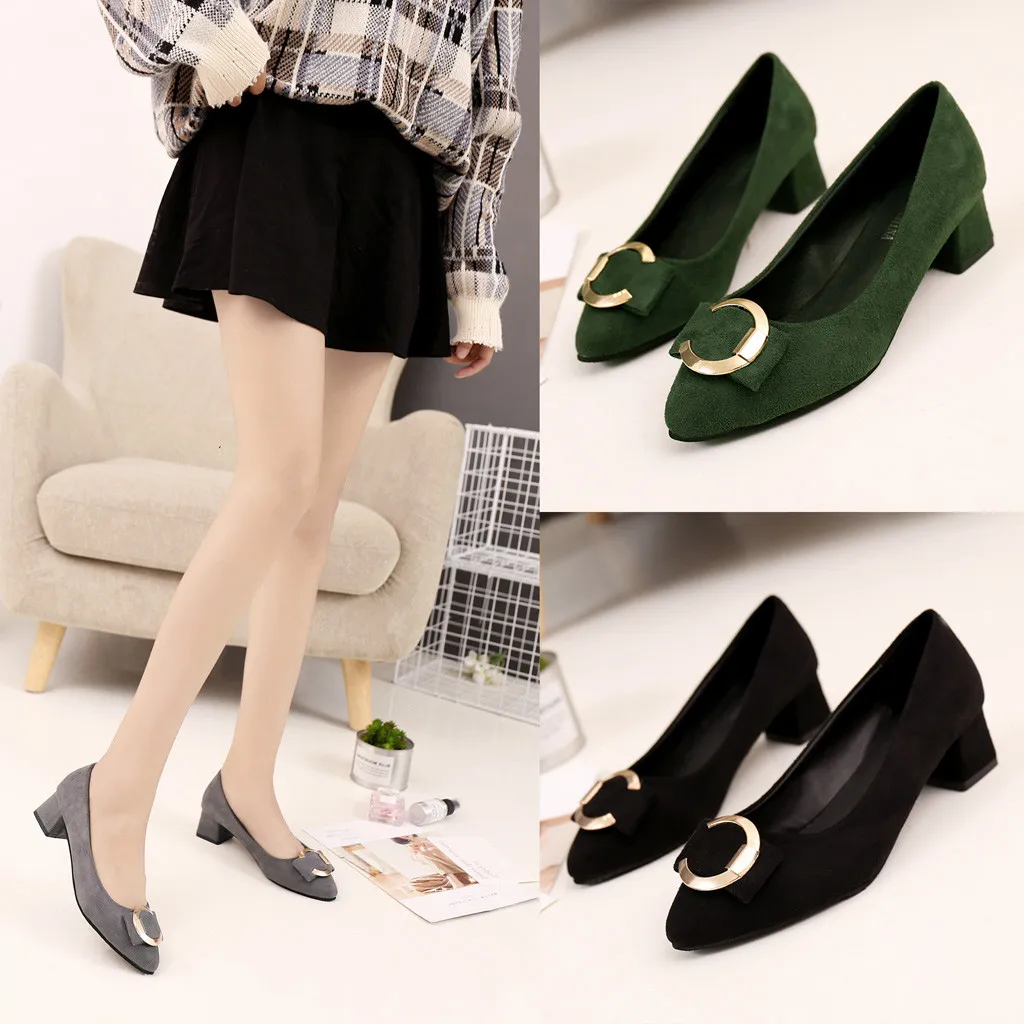 

2019 Women's Pumps New Fashion Spring Summer Shoes Ladies Fashion Metal Button Square Heel Roman Lady Party Work Walking Pump