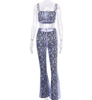 

Summer women new snake pattern print trousers +tops two set