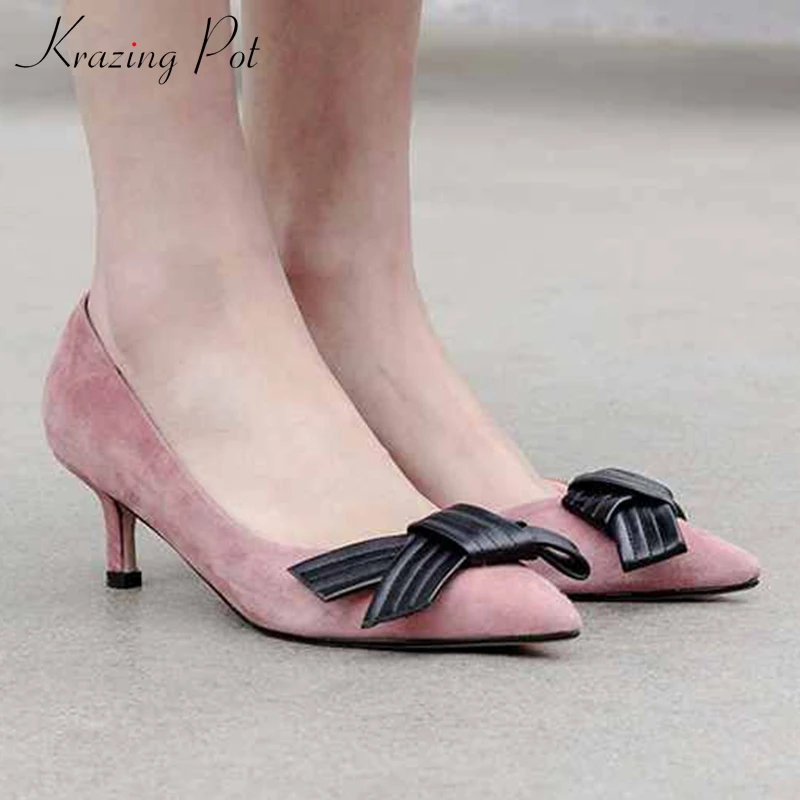 

Krazing Pot new sheep suede streetwear pointed toe summer shallow online star butterfly-knot sunshine lady sexy dating pumps L58
