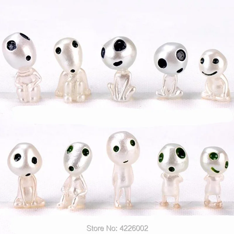 10pcs/lot Princess Mononoke Luminous Elf Tree Dolls Set Kodamas Glow in dark Resin Model Cartoon Action Figures Spirit Figurines