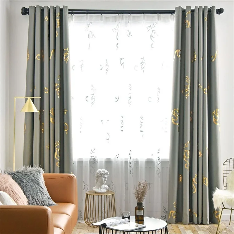 Современные золотистые блестящие набивные занавески с высоким затенением для гостиной, черные занавески, жалюзи для спальни, обработка окна, 1 панель, T192#4