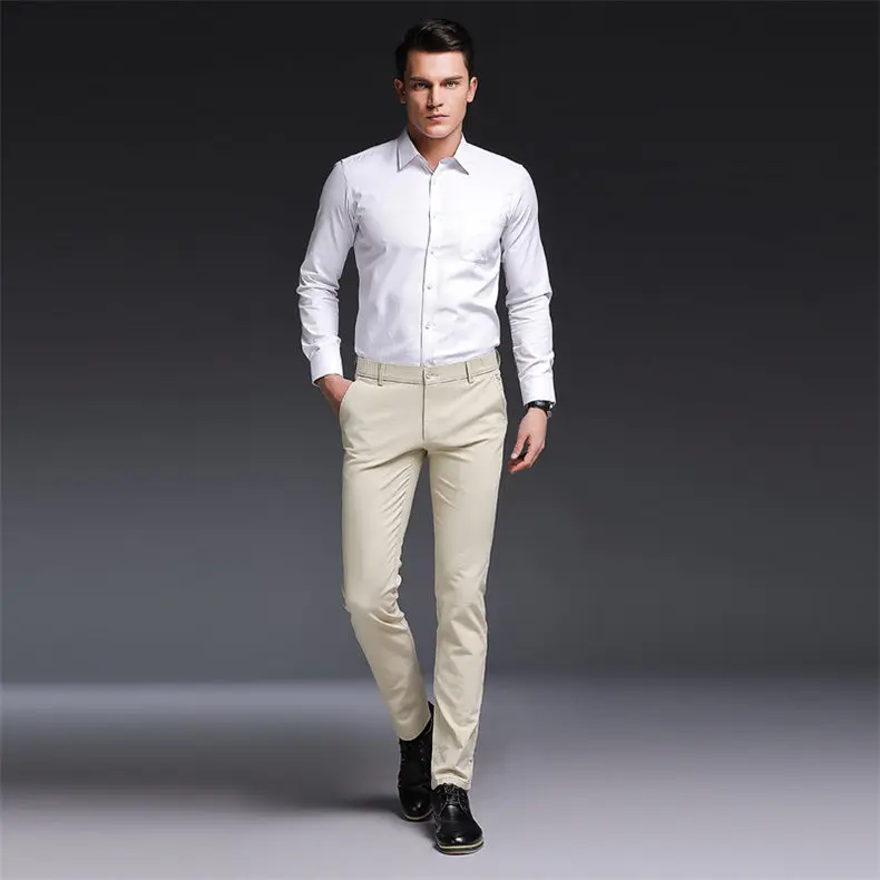 2018 Autumn New Fashion Pants Men Slim Fit Classic Casual Mens Pants Full Length Male Pants Black Blue Cream Plus Size 38 40-08