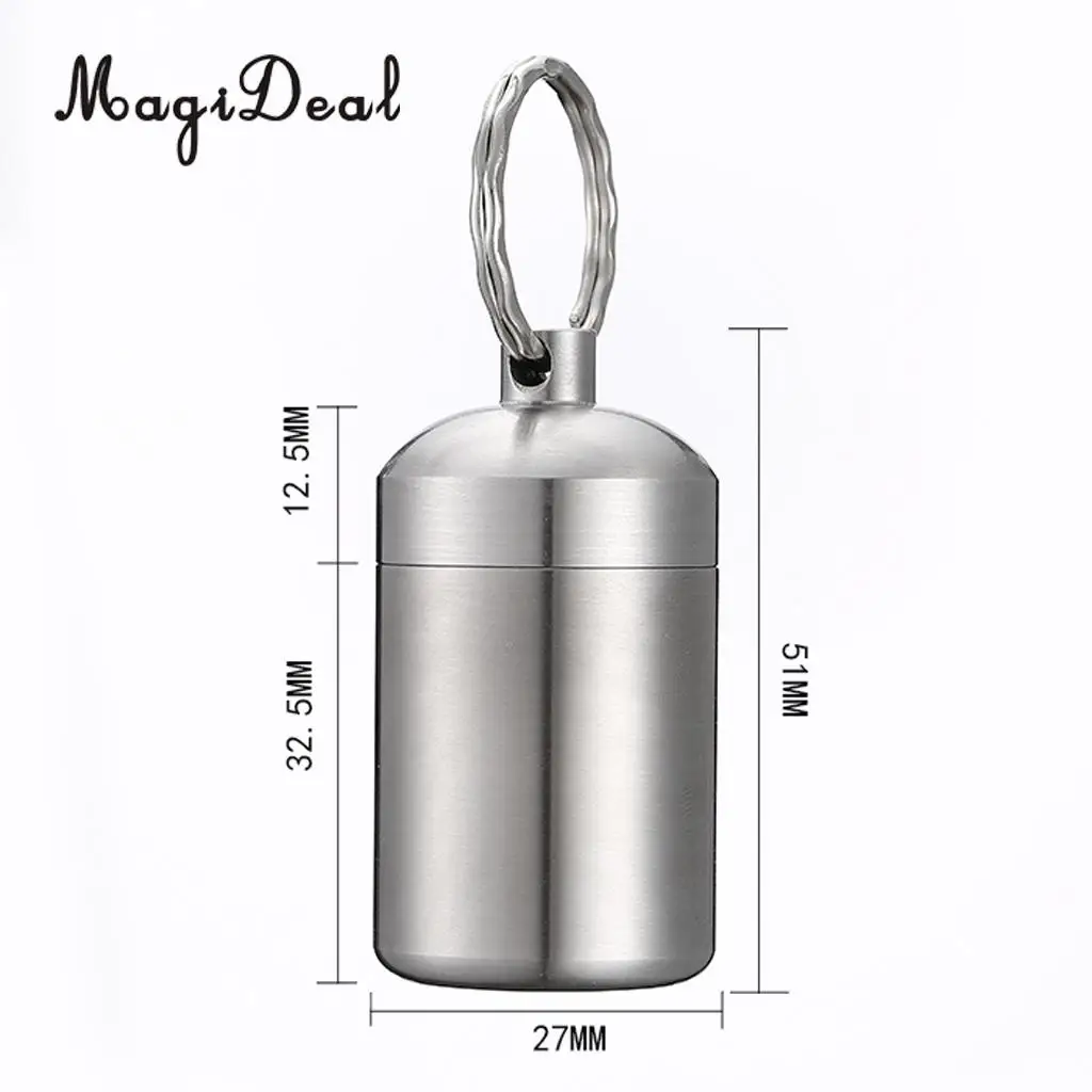 Mini Waterproof Pill Box Case keychain Coin Capsule Storage Bottle Container Stainless Steel for Outdoor Camping Fishing Hiking