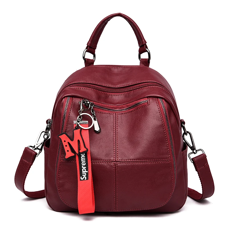 

2019 New Casual Tassel Women's Leather Backpacks Female Shoulder Bag Pack School for Teenagers Girls Sac a Dos Femme Red Black