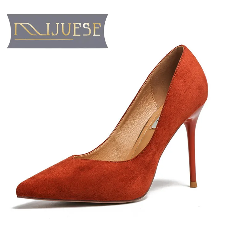 

MLJUESE women pumps thin heels autumn spring flock slip on pointed toe scarpe donna office & career high heels free shipping
