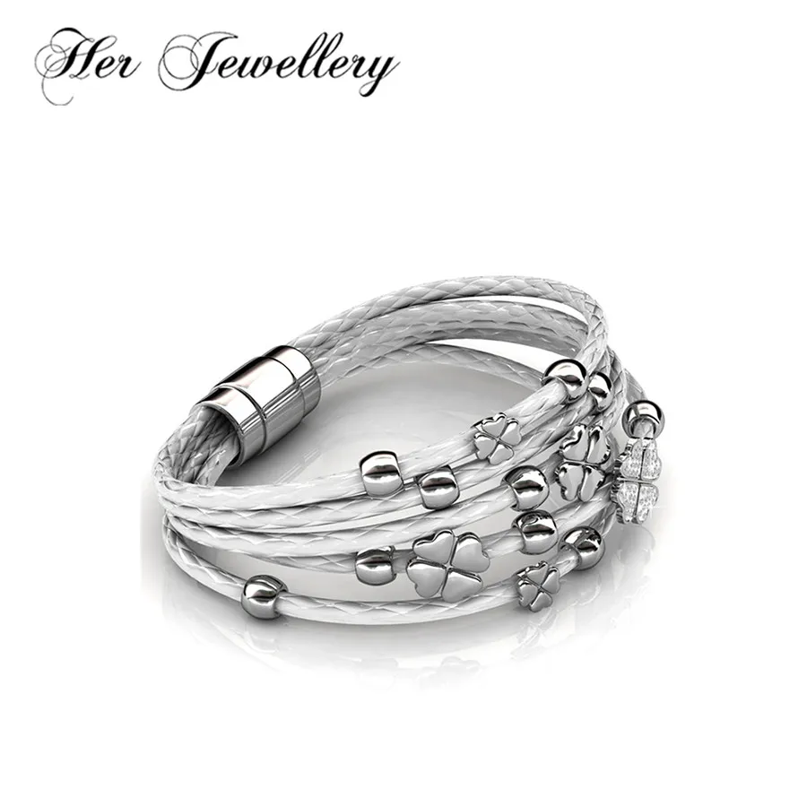Her Jewellery модный кожаный браслет Love из кожи и латуни женский с подвесками