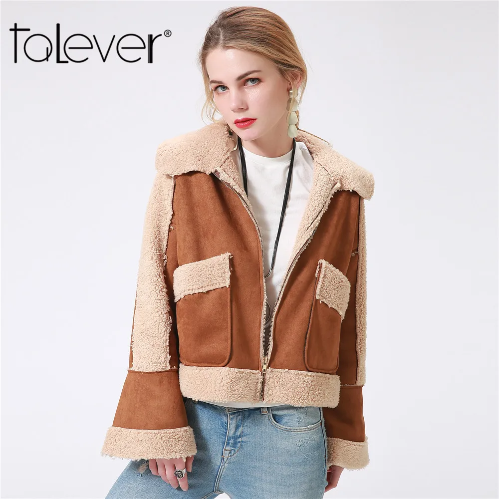 2018 Women Faux Leather Jacket Autumn Winter Suede Coat