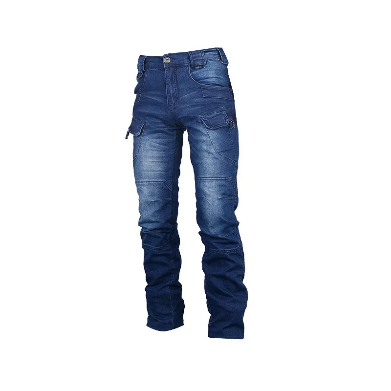 Billig JEANS MÄNNER 2019 Fracht Elastische Taille Jean Hosen Hohe Qualität Clearance Taktische Denim Multi Tasche Männlichen Hosen Cargo Jeans Männer