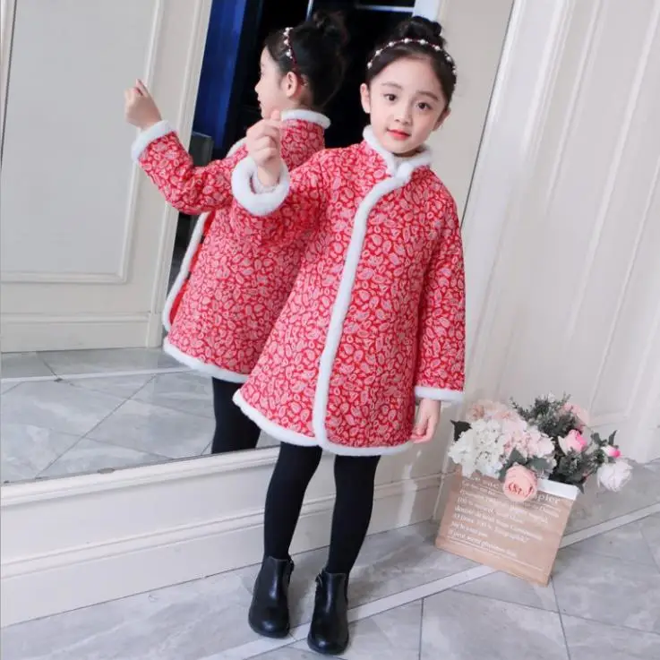 style 2 Коллекция года, новое зимнее Детское пальто в стиле ретро с меховым воротником, длинная теплая одежда с хлопковой подкладкой для девочек новогодний костюм для больших мальчиков - Цвет: style 2