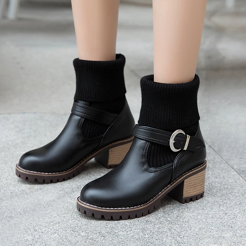 

AIWEIYi Women Martin Boots Lady Shoes Autumn Winter Motorcycle Boots Black Brown Ankle Outdoor Girl's Shoes Platform Pumps