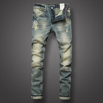 

Fashion Streetwear Men Jeans Retro Washed Destroyed Ripped Jeans Men Brand Designer Italian Style Vintage Classical Jeans homme