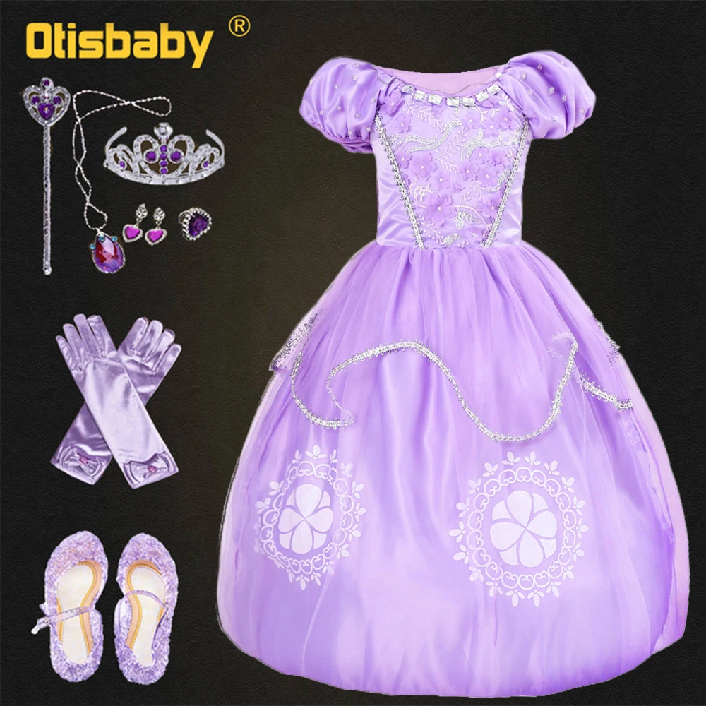 

Girls Sofia Dress Fluffy Rapunzel Dress Children Diamond Ball Gown Kids Birthday Carnival Party Princess Sophia Cosplay Costume