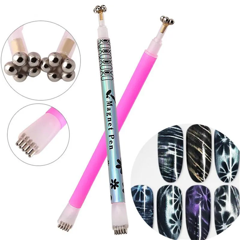 1Pc Double ended Cat Eye Magnet Pen Magical Stick Flower Stripe Grid For Magnetic UV Gel Manicure Beauty DIY Nail Art Tools cat eyes double headed magnet nail art magnet stick for nail gel polish 3d line strip flowers effect strong magnetic pen tools