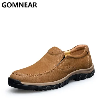 

GOMNEAR Men's Genuine Leather Hiking Shoes Waterproof Outdoor Shoes Winter Antiskid Trekking Shoes Breathable Hiking Sneakers