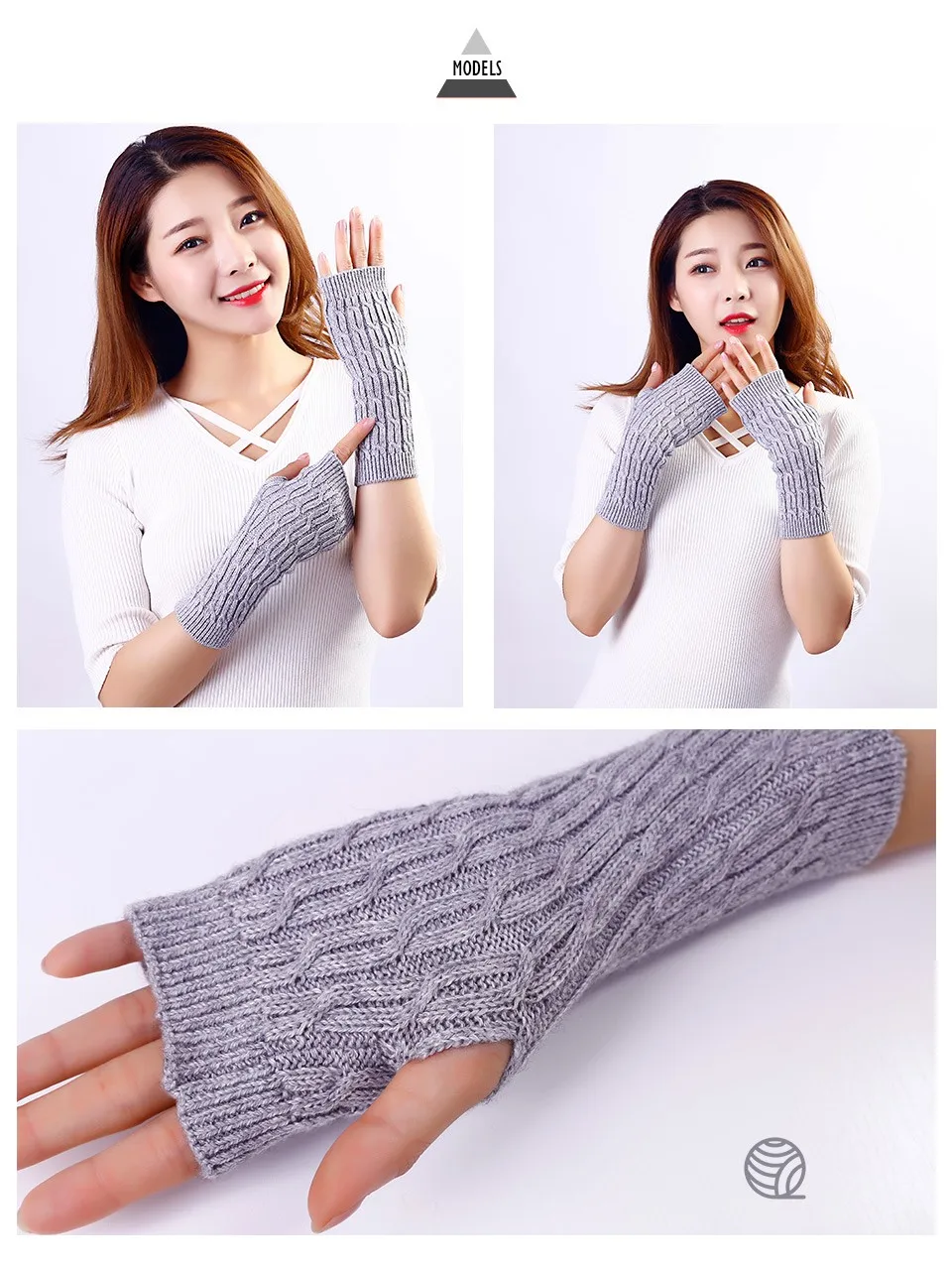 Женские перчатки без пальцев из тонкой шерсти, вязаные теплые перчатки с отверстиями для большого пальца, осенне-зимняя мода