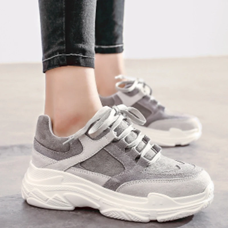 

New Fashion Sneakers Spring 2019 Casual Shoes Women Platform Flats Comfort Round Toe Lace Up Shoes Female XWD7218