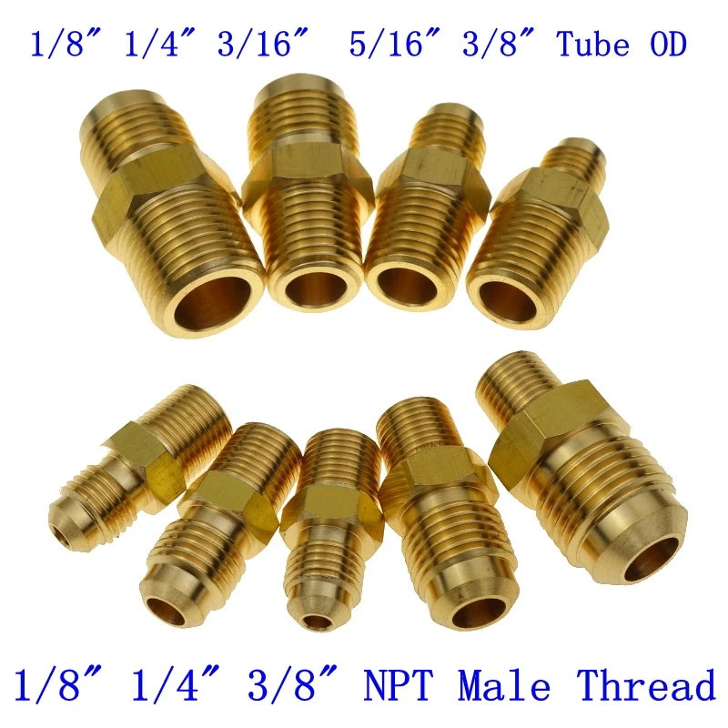 3 шт. 1/" 1/4" 3/1" 5/16" 3/" трубка OD x 1/8" 1/" 3/8" NPT латунь SAE вспышка фитинг Мужской Разъем ниппель адаптер 45 градусов вспышка