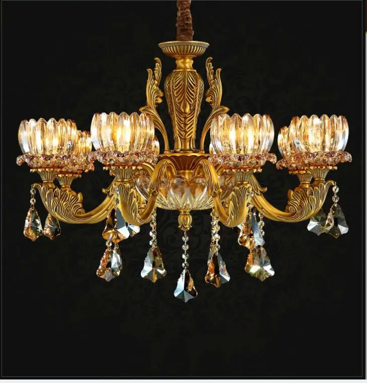 

Modern European Alloy Copper Color Crystal Chandelier E14 LED AC Home Decora Brass Color Crystal Lamp Lustre Suspension Lights
