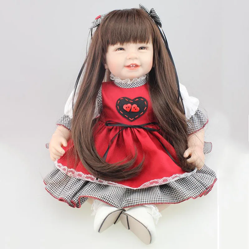 Red Dress Long Hair Girls Dolls Reborn Bebe Princess Babies Doll Boneca ...