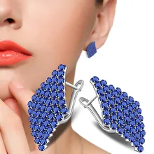 Дизайн Геометрические синие прозрачные австрийские серьги-кольца со стразами AAA кубический цирконий женские модные ювелирные изделия цена