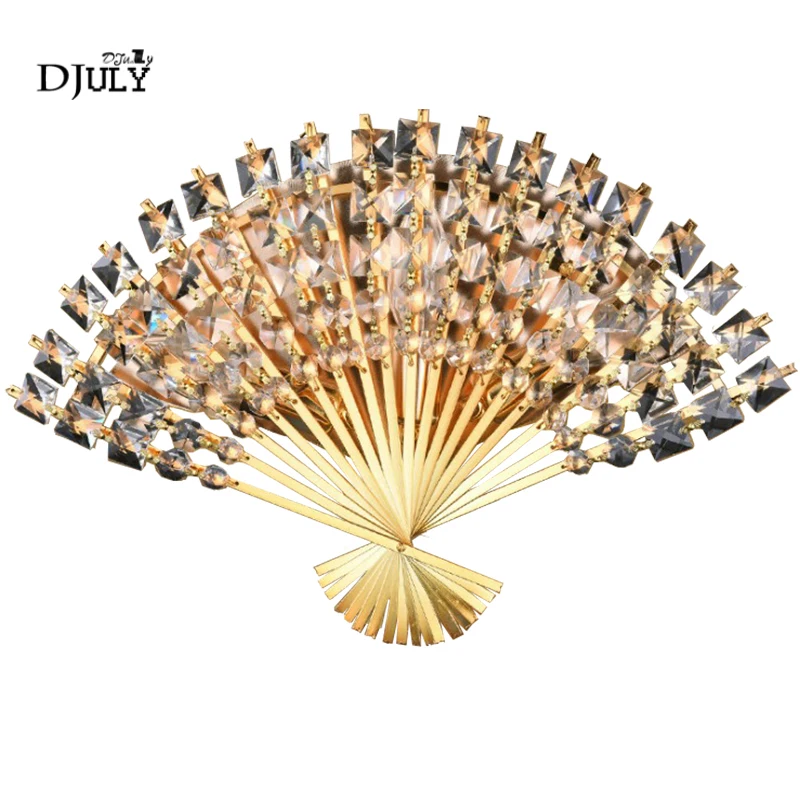 

chinese Creative Crystal Ancient Fan Wall Lamp Luxury Living Room decoration led Bedroom Lamp Corridor aisle wall sconces light