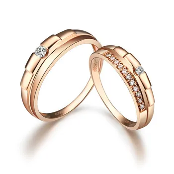 

GVBOR 0.17 Carats Couple Diamond Wedding Ring For Women/Man I8K Rose Gold Love Promise Ring Fine Jewelry Wedding/Engagement