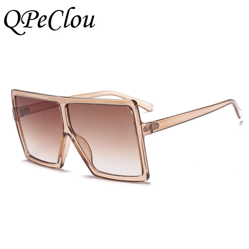 QPeClou, черные квадратные негабаритные солнцезащитные очки, женские, большая оправа, цветные солнцезащитные очки, мужские зеркальные очки, унисекс, градиентные, в стиле хип-хоп - Цвет линз: Light Brown0376