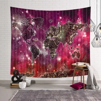 

Tapestrys World Map Starry Printed Tapestry Polyester Fabric Wall Hanging Decor Mural Multicolor Beach Towel Picnic Blanket