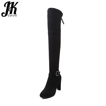 

JK Flock Over The Knee Women Boots Winter Cross Tied Stretch Boot Pointed Toe Footwear 2018 New Elastic Shoes Fashion Lady Shoes