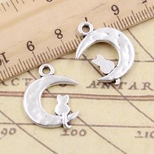 10 pçs encantos lua gato 24x18mm tibetano bronze prata cor pingentes antigo jóias fazendo diy artesanal ofício
