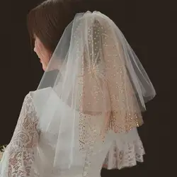Свадебное платье из фатина белого покрывалами пушистый Multi Слои золотой порошок свадебная фата гребень невесты Фея Свадебные аксессуары
