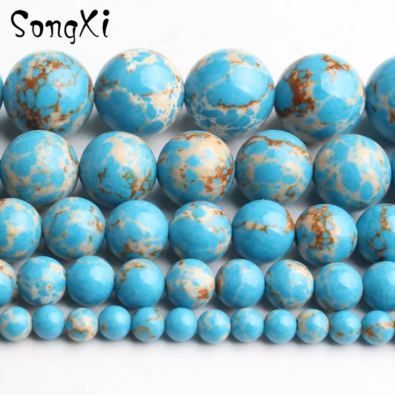 

Light Blue Sea Sediment Stone Beads DIY Necklace Bracelet For Jewelry Making Round Loose Spacer Beads Size 4/6/8/10/12mm 15''