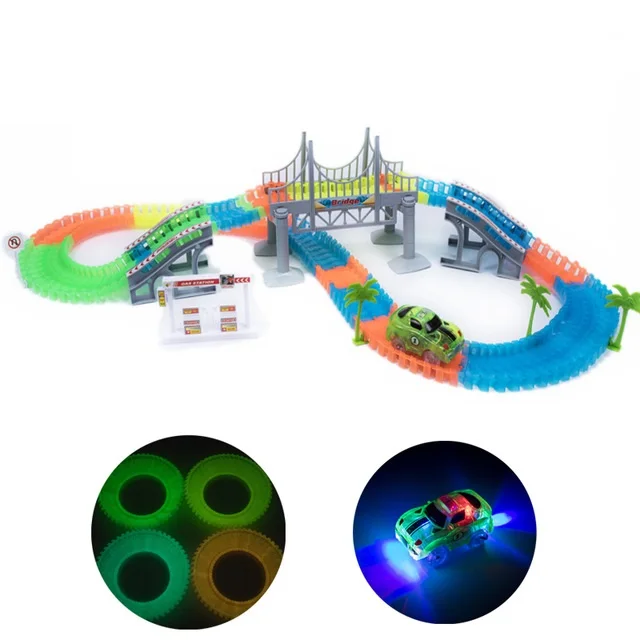 Racing track Set Набор светящихся гоночных треков 240 шт. гибкий магический трек+ мост+ 1 автомобиль творческие подарки развивающие игрушки для детей мальчиков - Цвет: Racing track Set