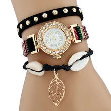 Fashion Luxury Watch Women Casual Crystal Gold Leaf Jewelry Conch Quartz Wristwatch Ladies Vintage Bracelet