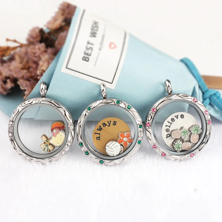 

Twist Floating Locket Stainless Steel 316L Living Memory Stone Charms Plates Storage Screw Pendant Necklace Silver With Crystals