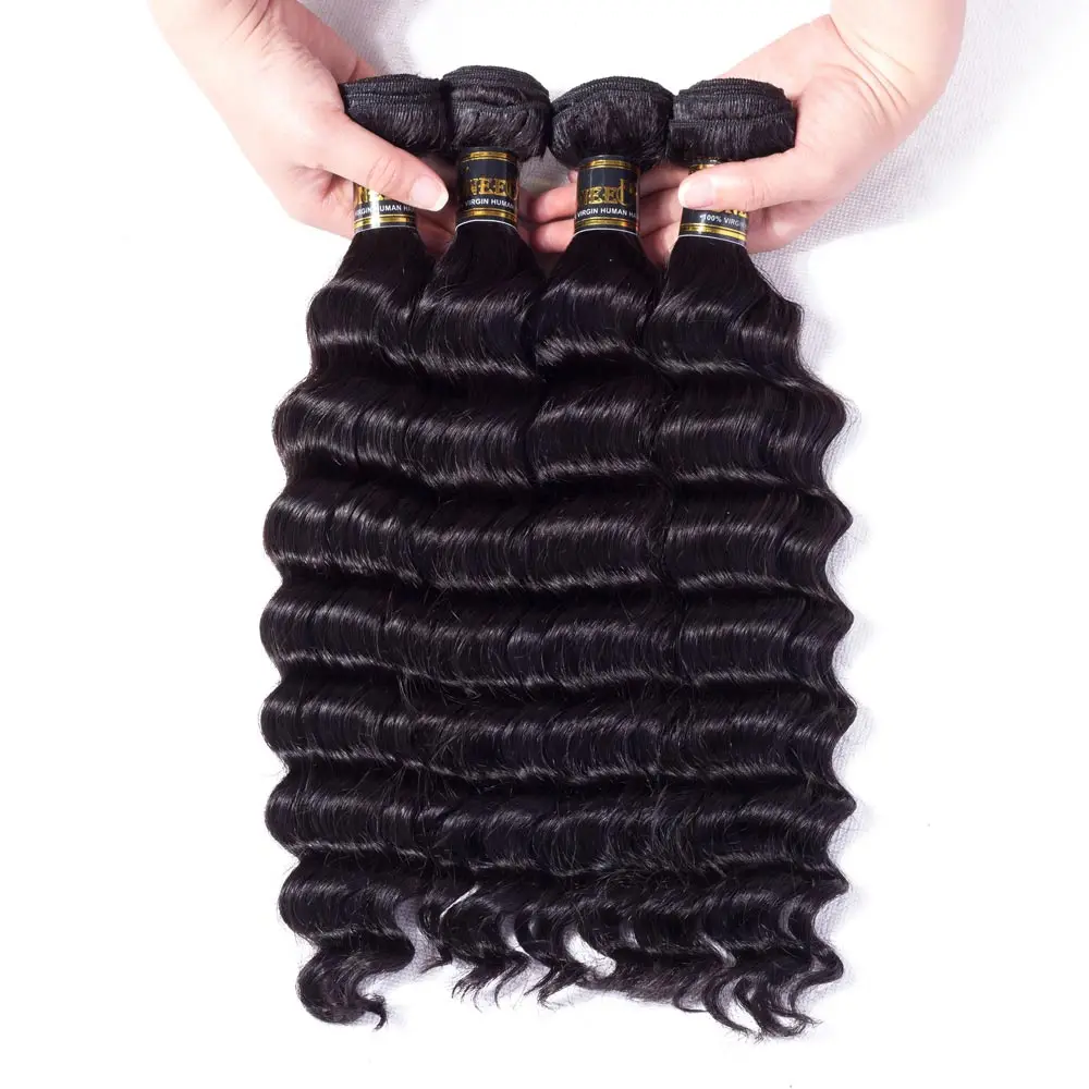 Uneed волос 4 пачки/лот индийский свободные глубокая волна 100% человеческих волос переплетения расслоения натуральный черный Цвет Волосы remy