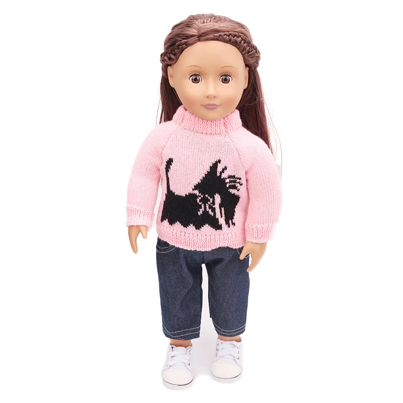 

Doll clothes Cute pink sweater suit + black pants toy accessories fit 18 inch Girl doll and 43 cm baby doll c165